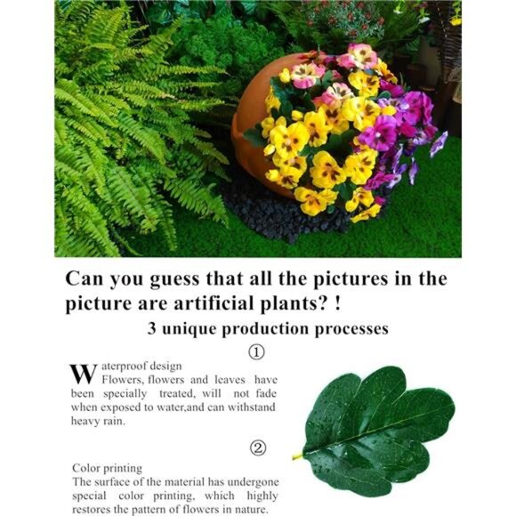 12 Bundles Artificial Flowers UV Resistant Artificial Pansies Faux Plastic - Picture 2 of 7